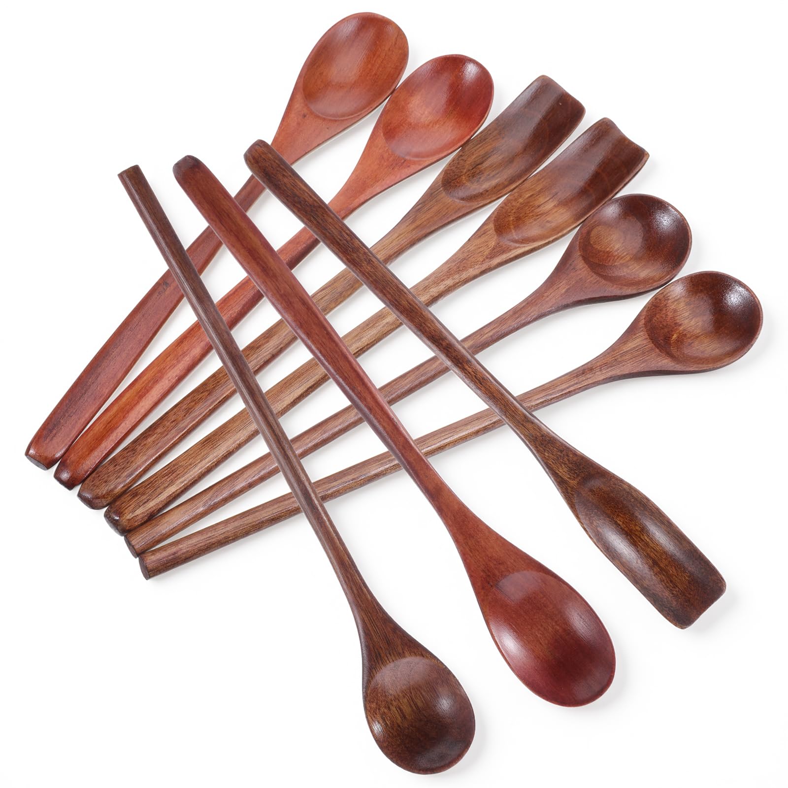 9 Pcs Long Wooden Spoon, 7.9 Inch Large Size Wooden Coffee Spoon Wood Teaspoon Mixing Spoons Small Wood Spoons for Kitchen Bar Restaurant Jam Dessert Stirring