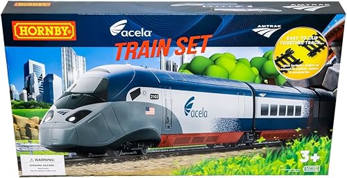 Hornby Amtrak Acela NEC Servicio de Alta Velocidad OO - Juego de trenes con pilas HO Track HR1400, azul y gris