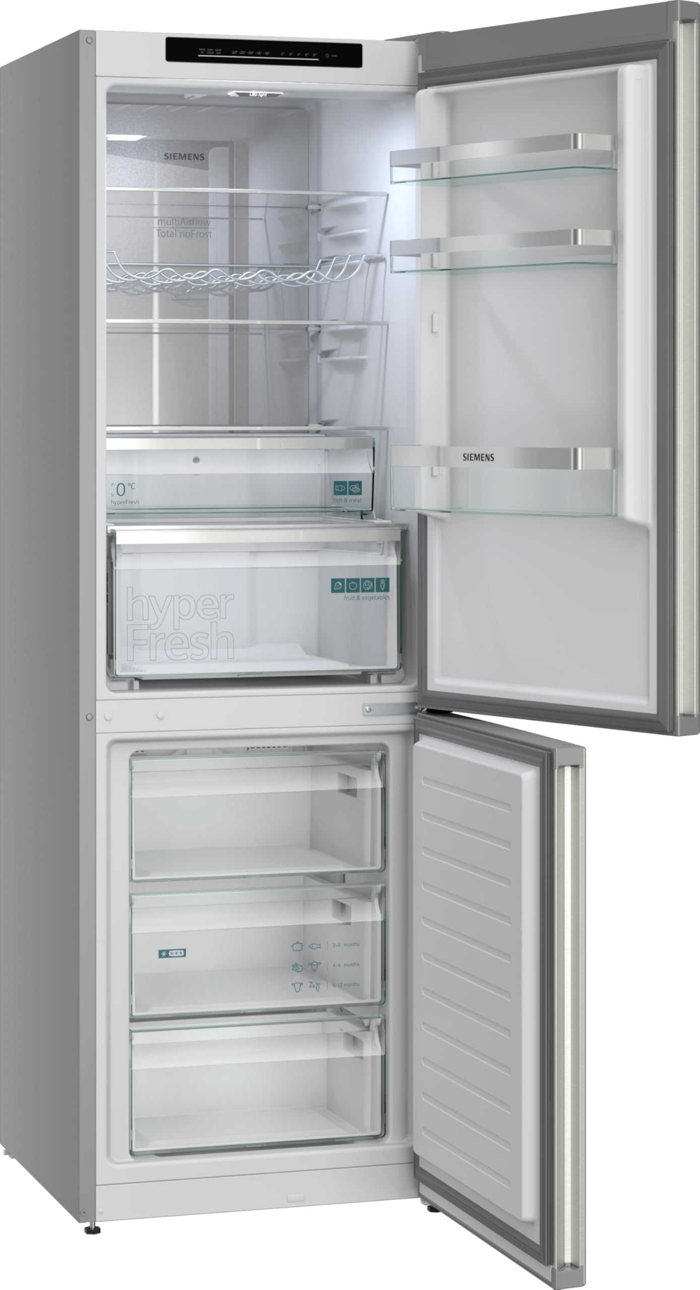Siemens iQ300 refrigerador-congelador independiente 186 x 60 cm, KG36NVIBG, enfriamiento de 218 l y 103 l congelación, total noFrost, colocación sin costuras, bandeja HyperFresh Plus, acero inoxidable