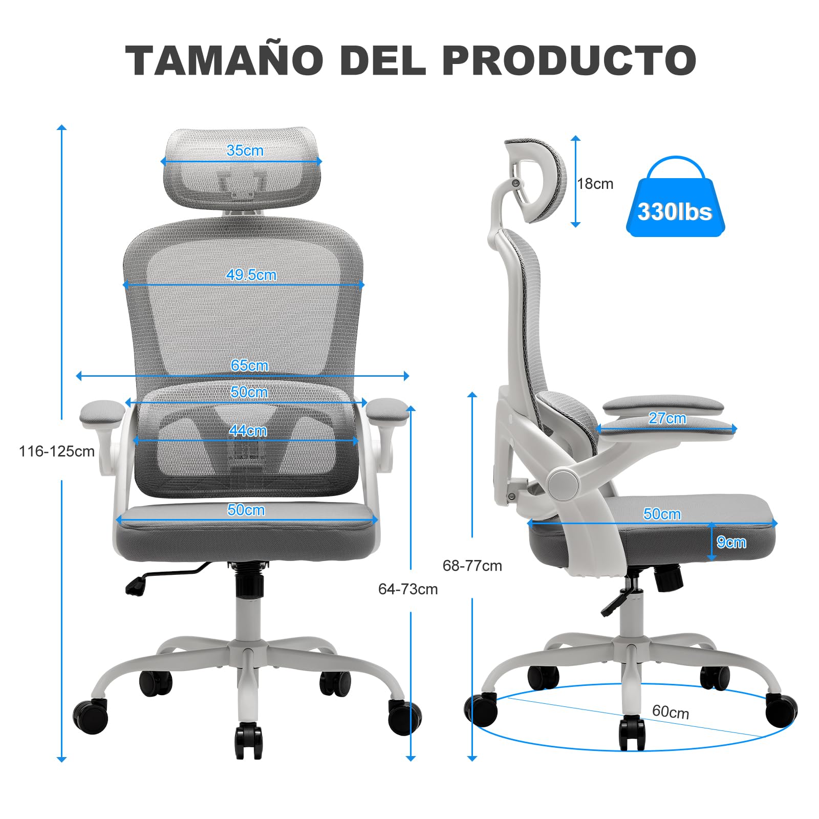 Magic Life Silla de Oficina ergonómica con cojín elástico, Respaldo de Malla Transpirable, reposabrazos Plegables, Soporte Lumbar, Altura Ajustable, Silla de Escritorio para Oficina y hogar