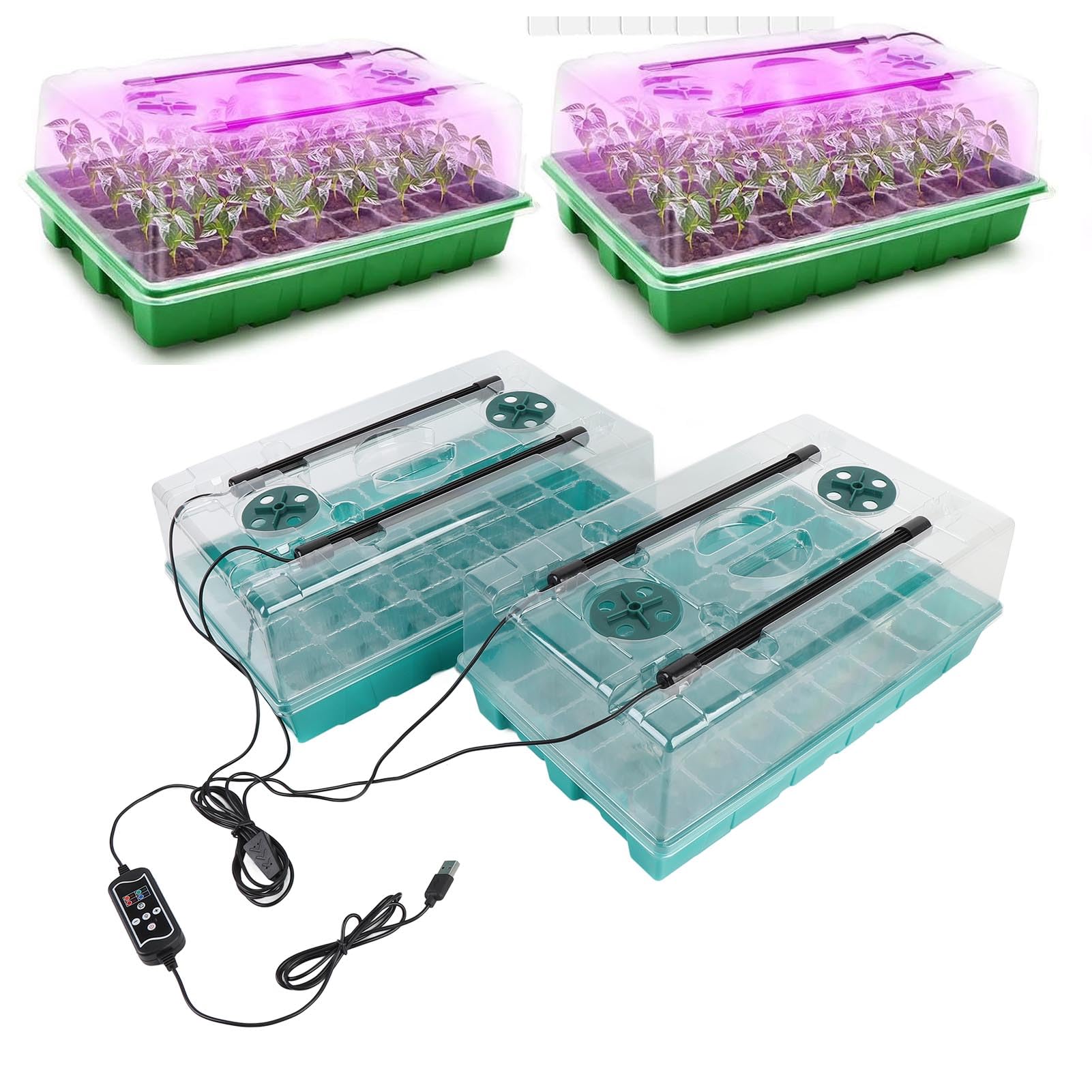 Pflanzenstarter-Tablett, Anzucht-Gewächshaus-Wachstumsset mit 4-Röhren-Vollspektrum-Wachstumslicht, 3 Beleuchtungsmodi und 5 Helligkeitsstufen, für Zimmerpflanzen, Blumen,