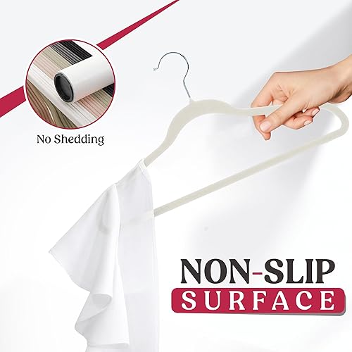 Miniatura 8 de LDC - Perchas de terciopelo blanco, paquete de 30  Percha de fieltro antideslizante de alta calidad para armario, perchas de fieltro resistentes que