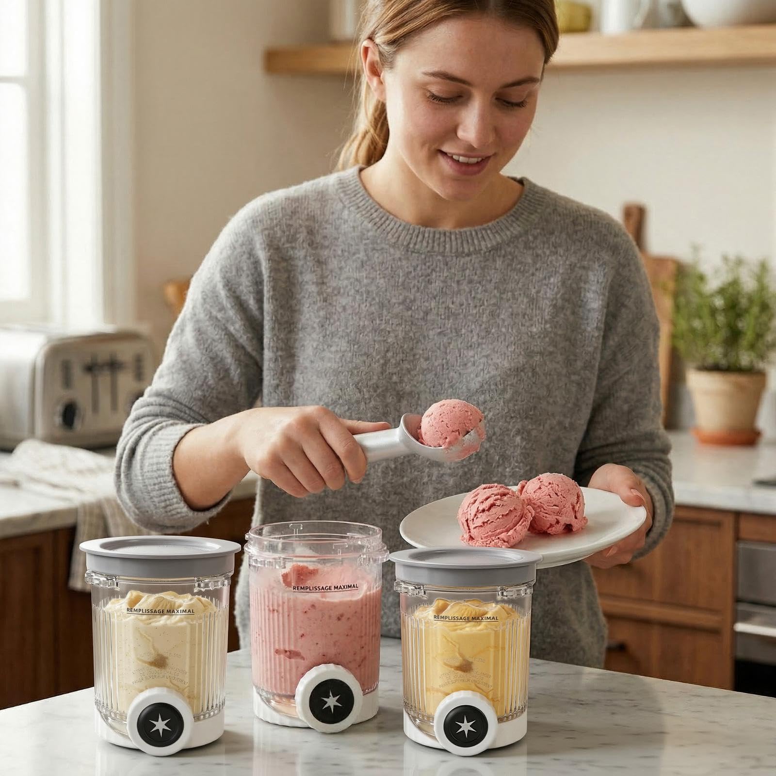 Creami Słoik Swirl Creamy Bowl, zestaw 2 słoików kompatybilny z NC700 NC701, nie zawiera BPA, wodoodporny, zmywalny, kompatybilny z maszyną do lodów z pokrywką i łyżką
