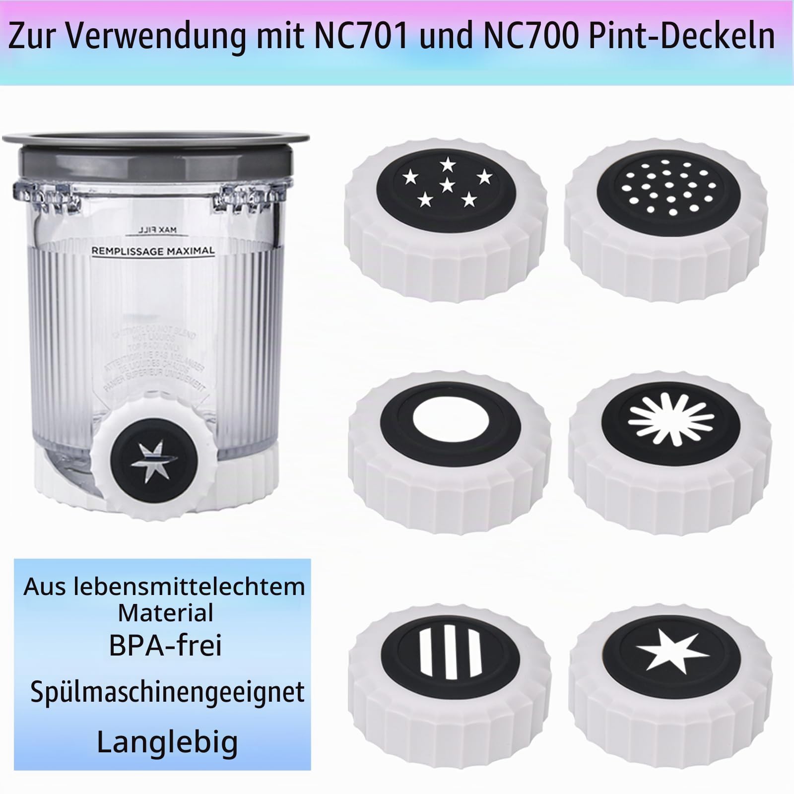 6 Sets Wirbeldüse für Ninja Swirl Creami Pints Deckel, weiche Servierdüse für Ninja Swirl Creami NC701 & NC700 Pints Deckel, (6 Gruppen von verschiedenen Formen) (6, schwarz)