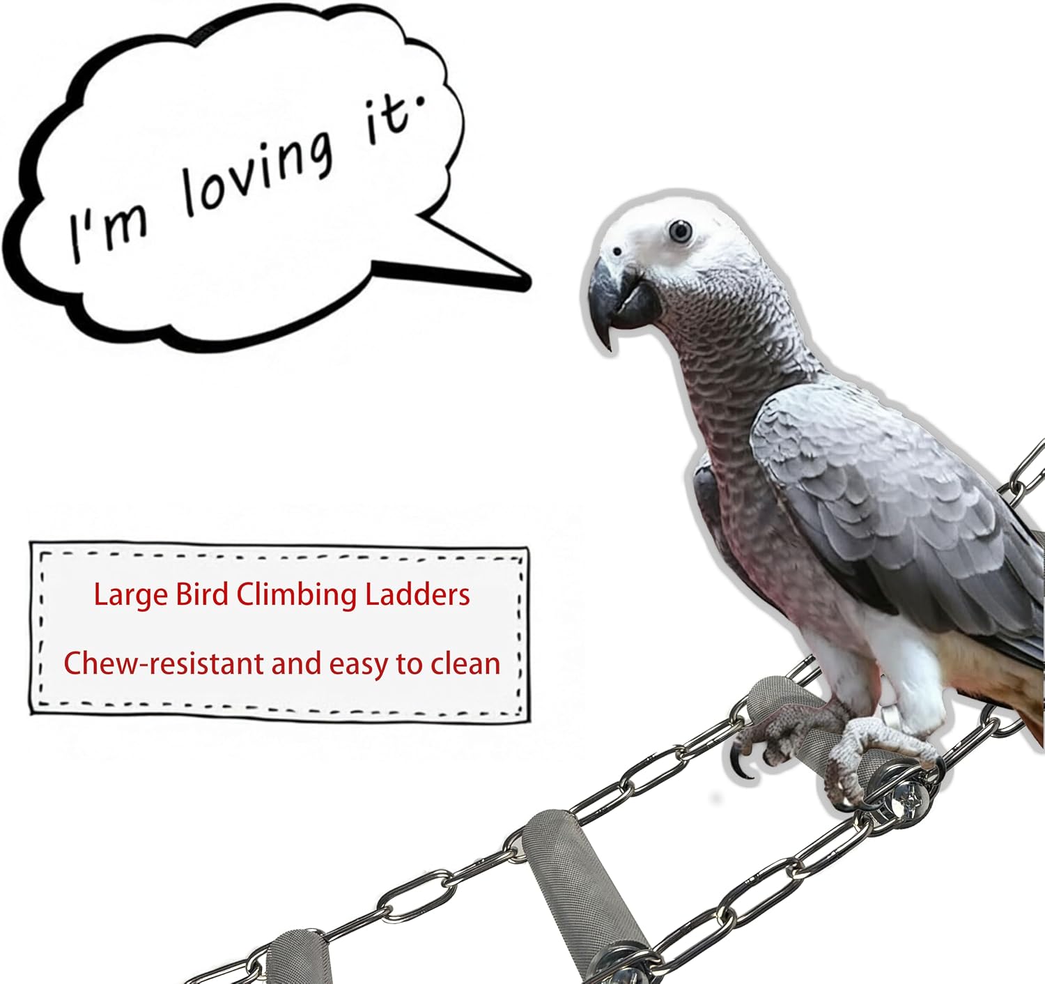 Stainless Steel Parrot Ladder for Large Birds, Heavy Duty Hanging Cage Climbing Toy with Metal Hooks - Rust-Resistant and Easy to Clean Suitable for African Greys, Amazons, Cockatoos, Macaws