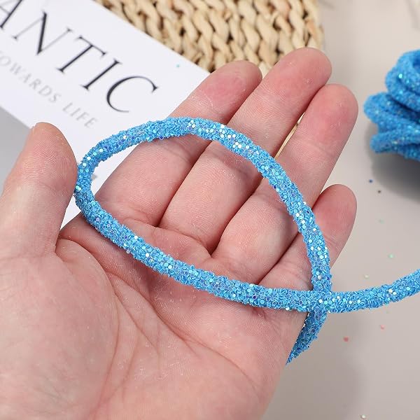 PATIKIL Sequins Rope, 5.5 Yard 6mm Sequins Rhinestone Tube Cord pour Wedding Dresses Earring Costume Clothing Shoes Jewelry DIY Crafts Making Accessory, Blue - 4