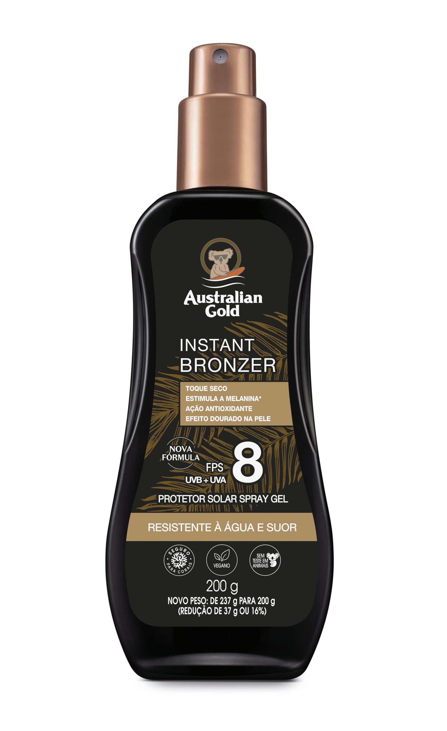 Australian Gold Protetor Solar Corporal Spray Gel FPS 8 Instant Bronzer 200g