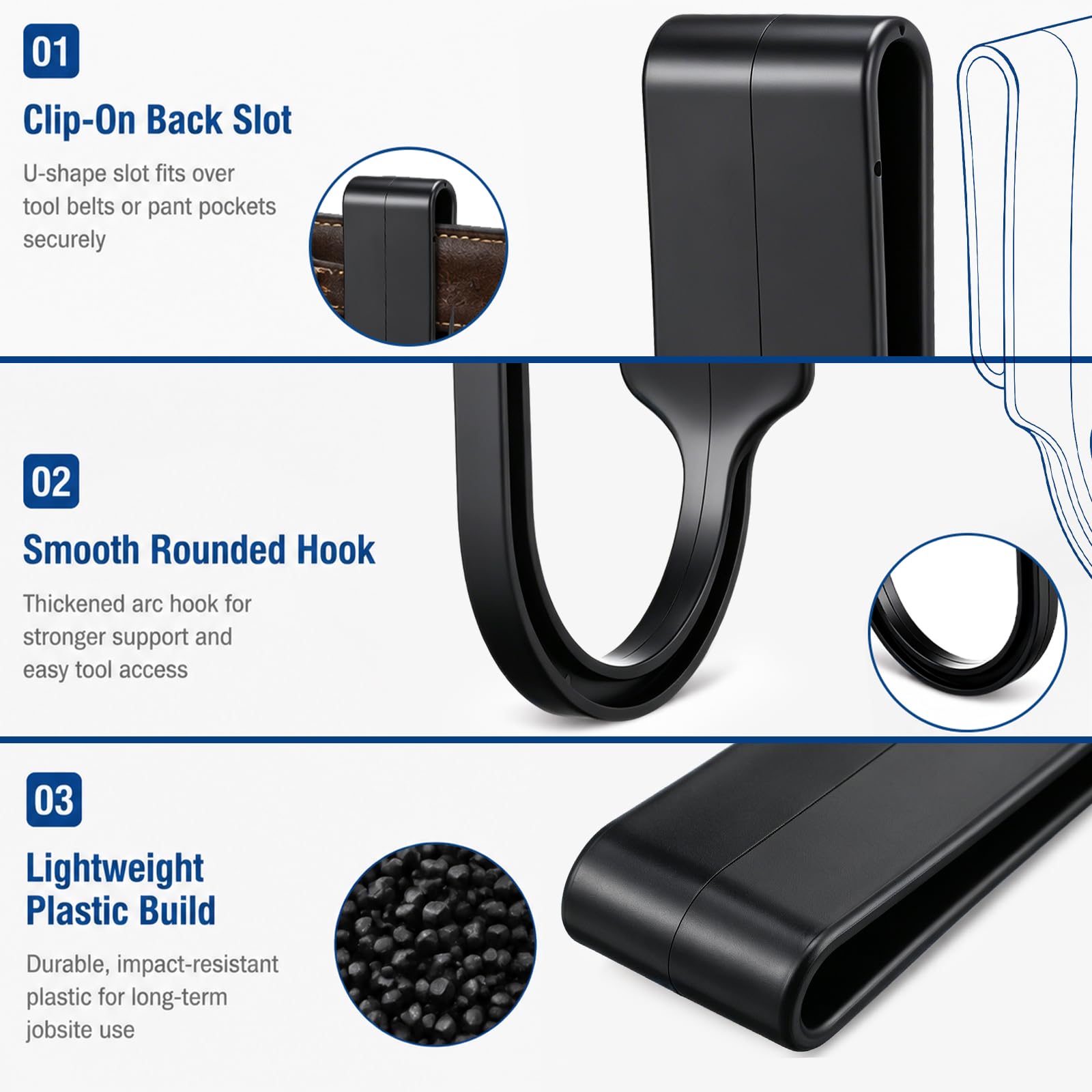 Novabright 4 ganchos para cinturón de herramientas de acabado de hormigón, gancho de herramientas para cinturones de trabajo, soporte duradero para taladro martillo, accesorios eléctricos, práctica