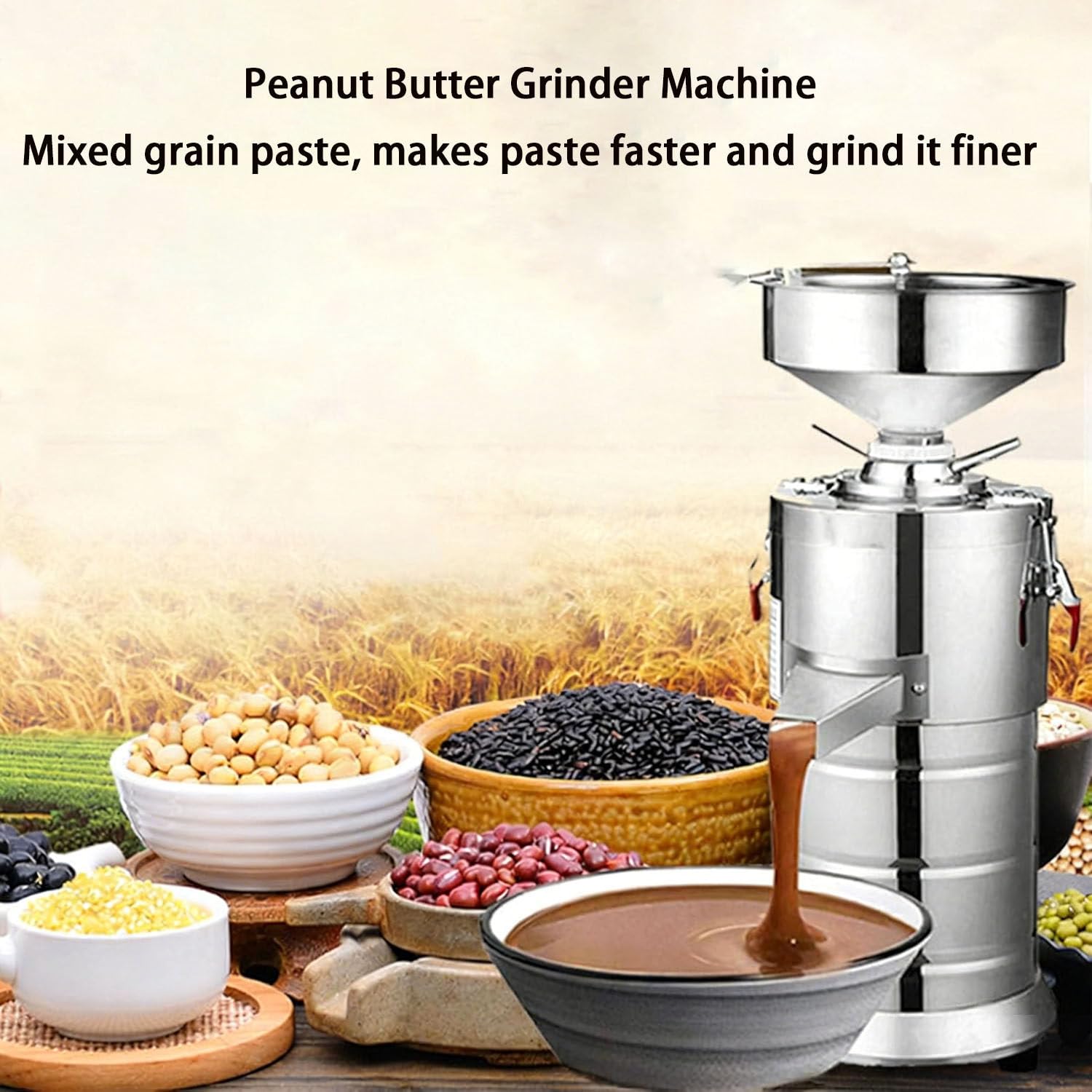 Molino de Acero Inoxidable para Mantequilla de Frutos Secos, Máquina Eléctrica 1100W con Rendimiento 15kg/h, Moler Café, Cereales, Cacahuetes