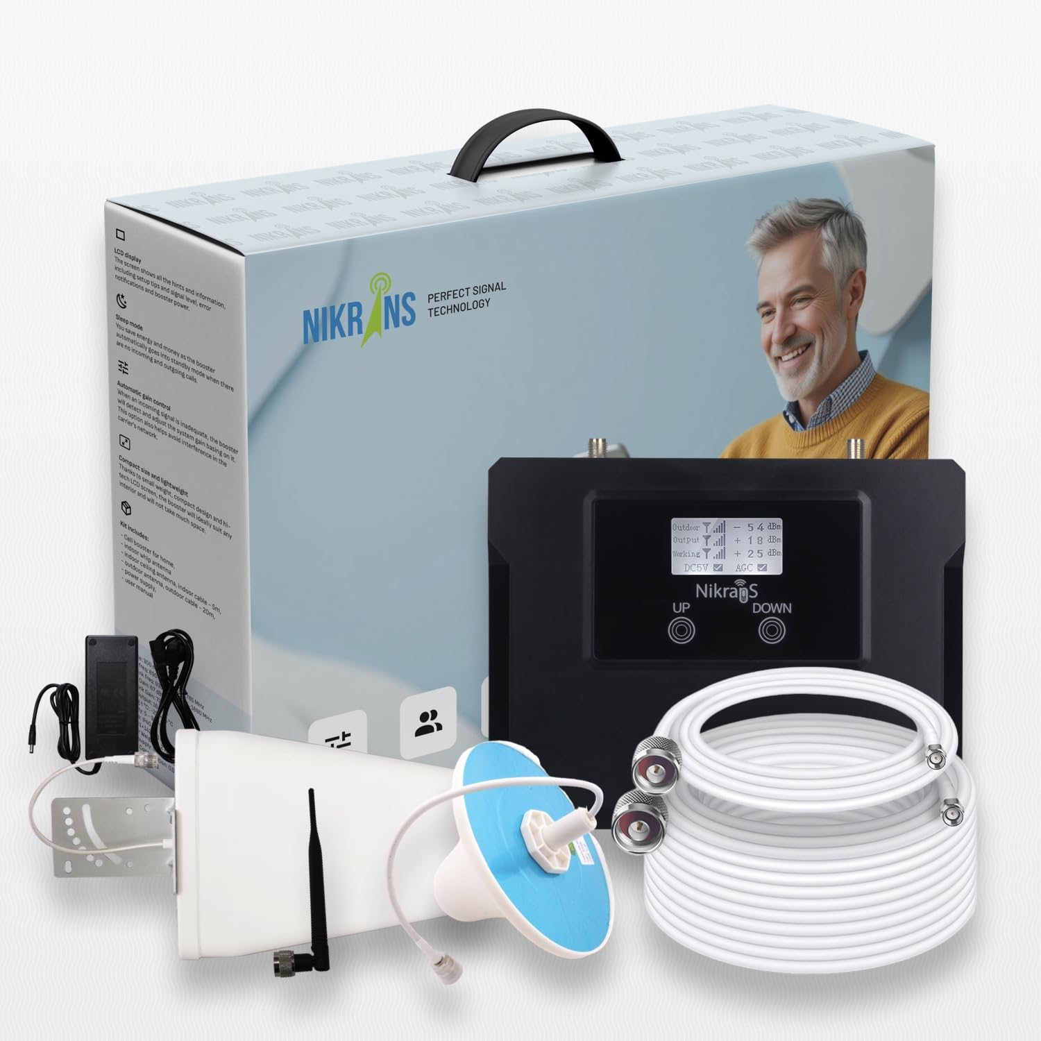 Amplificador de Señal 5G/4G/LTE y Voz (700 & 900 MHz, hasta 300 m²) – Cobertura hasta 300 m² – Compatible con Todos los Operadores – CE y RoHS