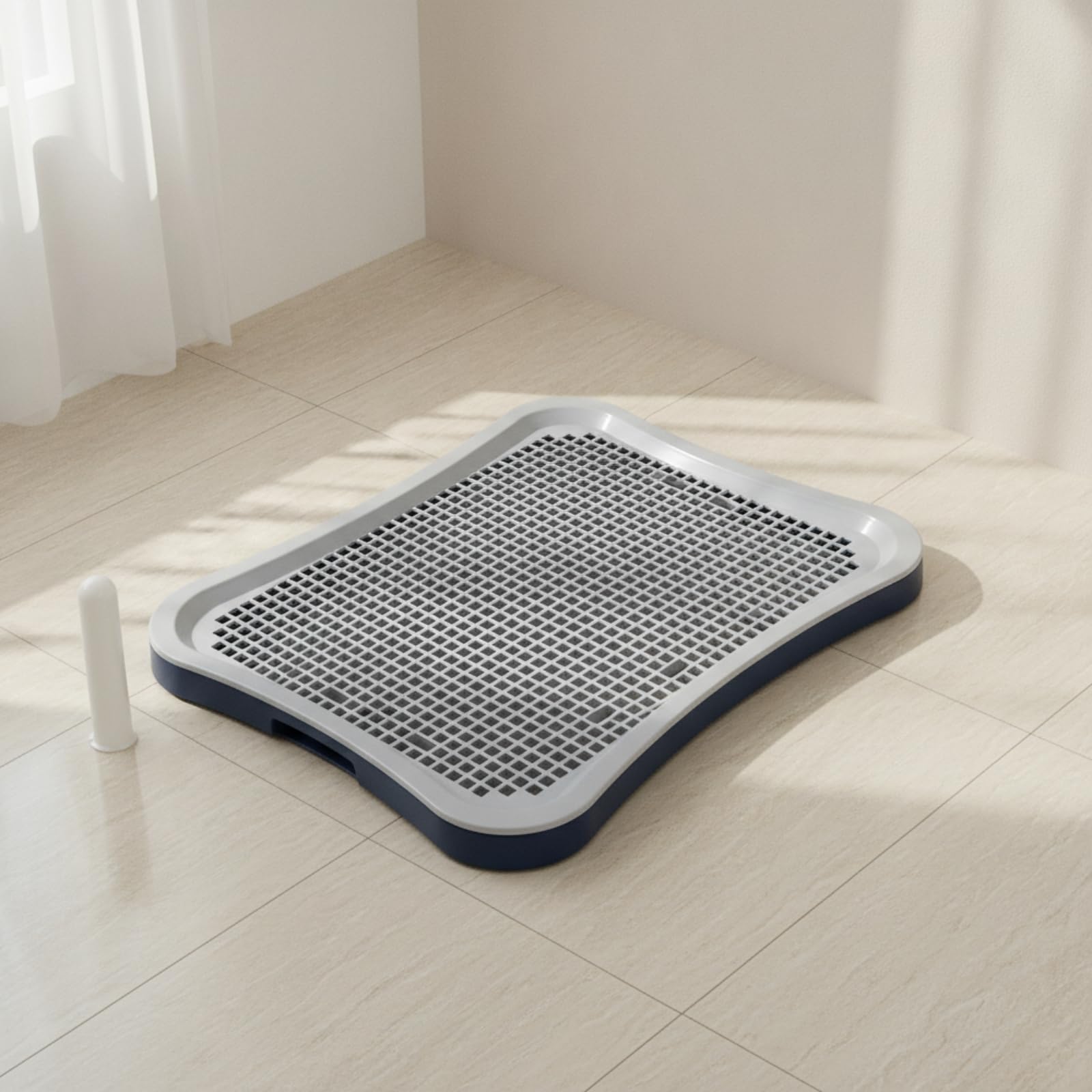 Baoblaze Plateau Toilette pour Chiens Plateau Bac Tapis Grille Surélevée pour Drainage Rapide Base Stable en PP Panneau Arrière Retenant Les Projections Adapté, Bleu, Grand