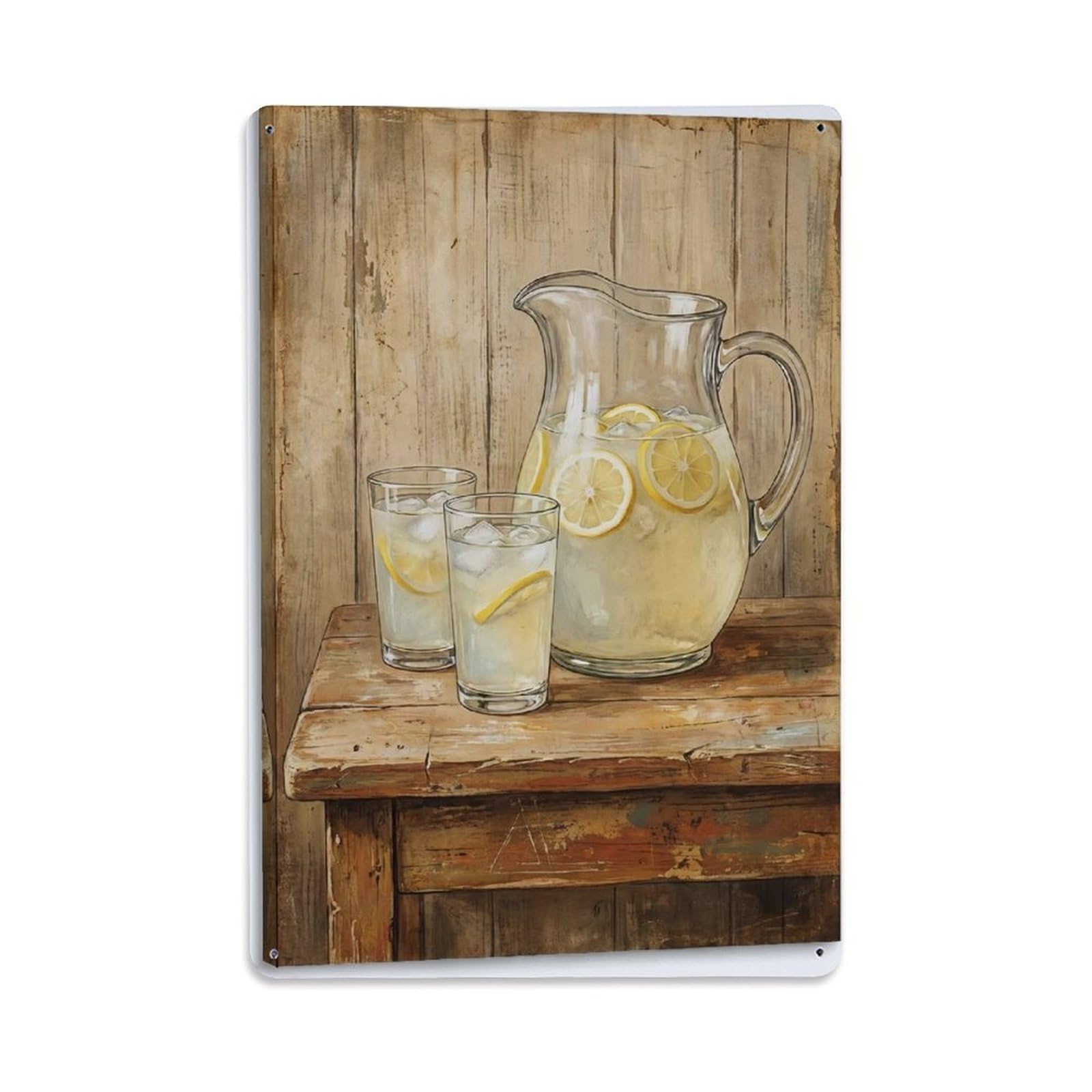 Country Dining Table Pitcher Lemonade Countryside Home Vintage Metal Tin Sign Plaque Wall Decor for Cafe, Club, Garden Metal Poster 8x12Inch