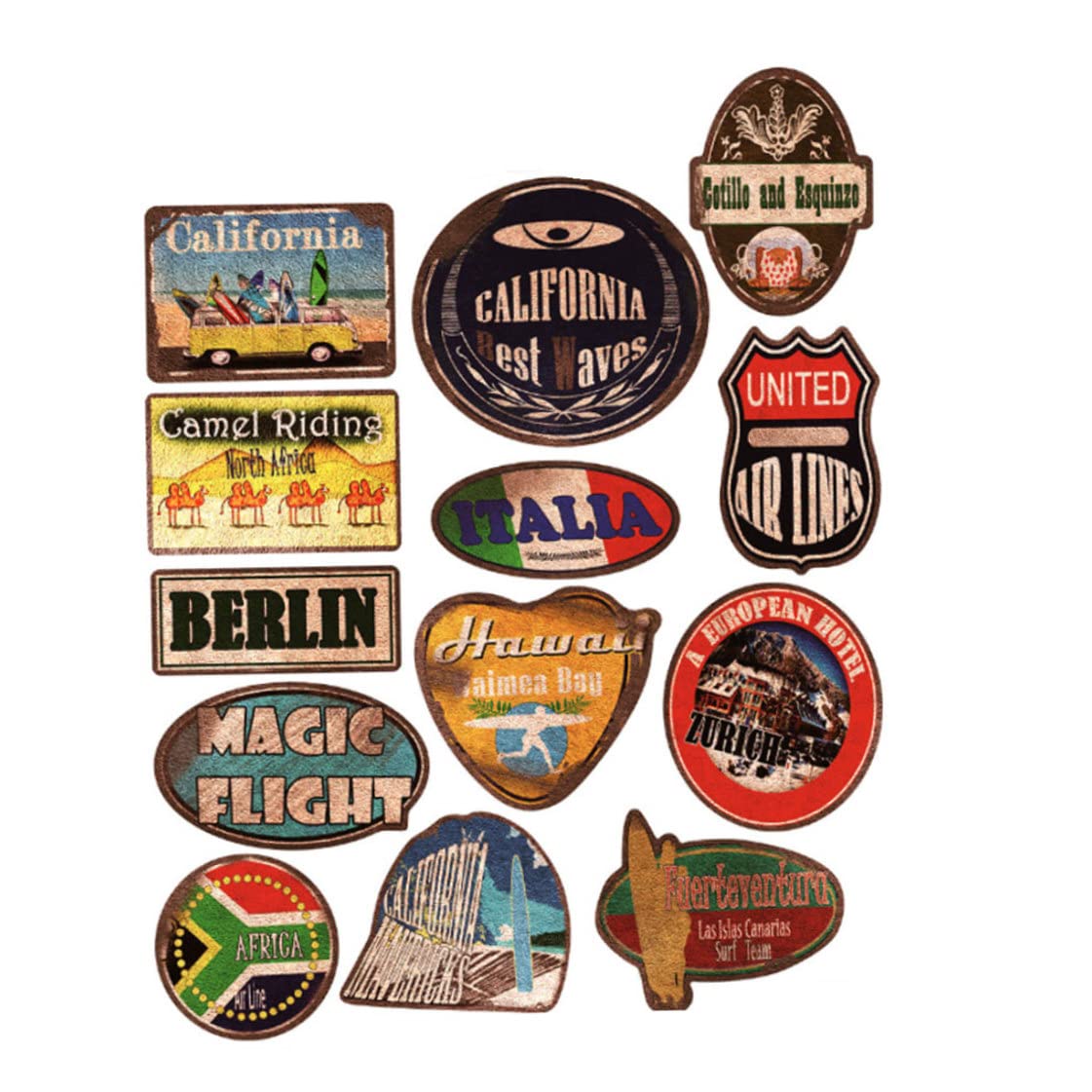 36 Pack Sticker Set Vintage Travel Stamp Sticker Pack Retro Waterproof ...