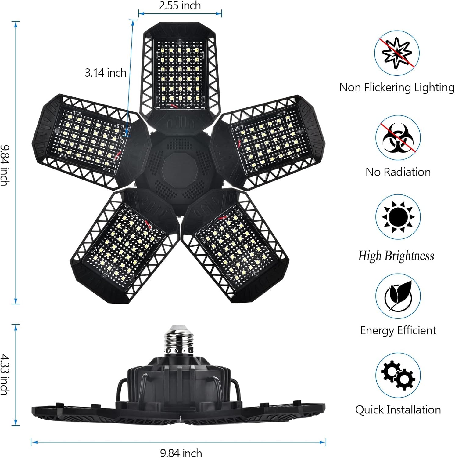 DONHUCHEP 2 Pack LED Garage Lights, 120W Deformable LED Garage Ceiling Lights with 5 Adjustable Panels,12000LM LED Shop Lights for Garage Workshop Basement Support E26/E27 Screw Socket (2 Pack)