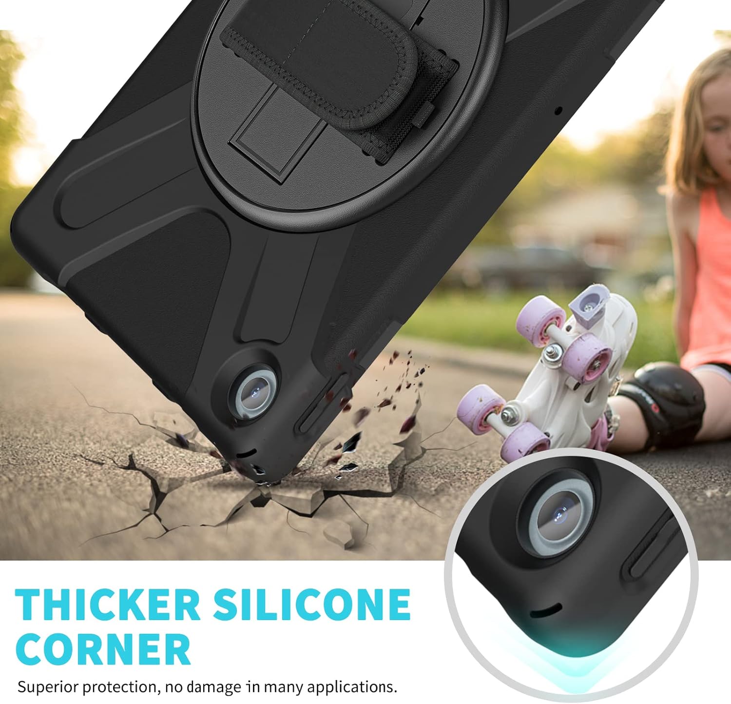 Rugged Case for Lenovo-Tab-M10-Plus (3rd Gen) 10.6" 2022 w/ Stylus Holder & 360° Rotating Kickstand, Heavy Duty Hybrid Shock-Proof Cover with Hand/Shoulder Strap TB125FU/TB128FU/TB128XU (Black) : Electronics