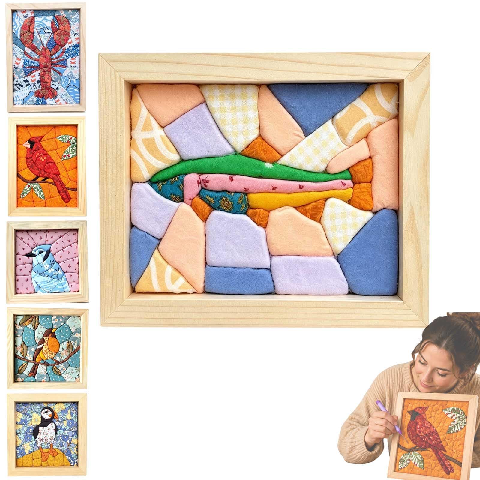 DIY No-Sew Fabric Mosaic Wall Art Craft Kit with Frame & Tools