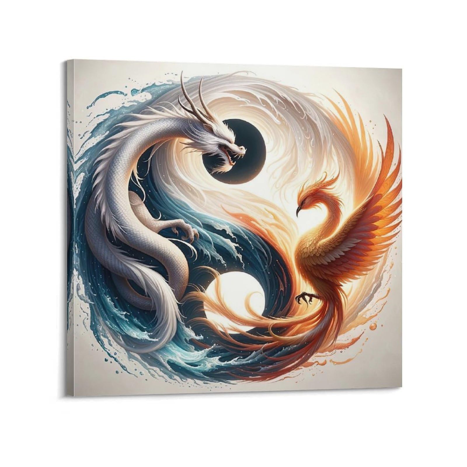 WZKTCL Neon Dragon Poster Yin Yang Dragon Phoenix Poster Decorative Painting Canvas Wall Posters And Art Picture Print Modern Family Bedroom Decor Posters 16x16inch(40x40cm)