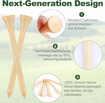 Guirnd 150PCS Professional Wooden Golf Tees 2 3/4 inch Biodegradable Bamboo Golf Tees, Stable and Reliable, Available in Natural Color
