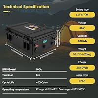 Vista 2 de Batería de litio de 36V 100AH con BMS inteligente de 120A y 16500 ciclos profundos, batería Lifepo4 de 36V 100AH con celdas de grado A para motor