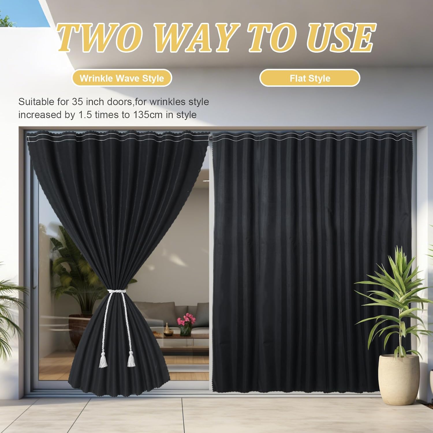 2 Panel 53" W x 90" L No Drill Adhesive Sliding Door Blackout Curtain Blackout Door Blinds Temporary Privacy Thermal Insulated Window Shades Cover for Patio Kitchen Bedroom