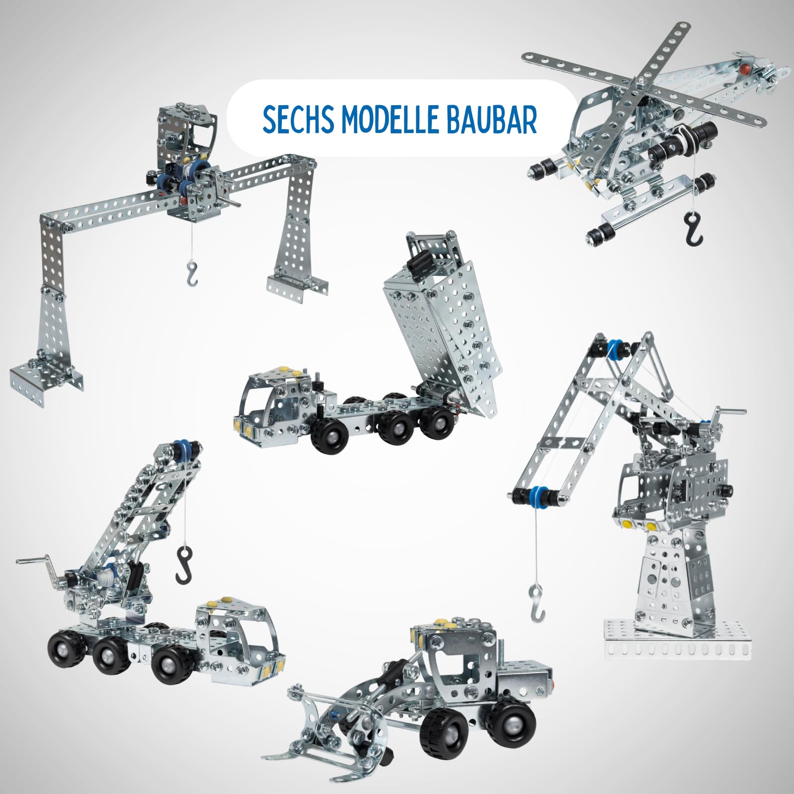 eitech Multimodell-Set - Metallbaukasten 00905, 6 Modelle und 350 Bauteile | Konstruktionsspielzeug, Bauset Kinder 8 9 10 Jahre, Geschenk Mädchen und Junge Geburtstag & Weihnachten, Metall Baukasten