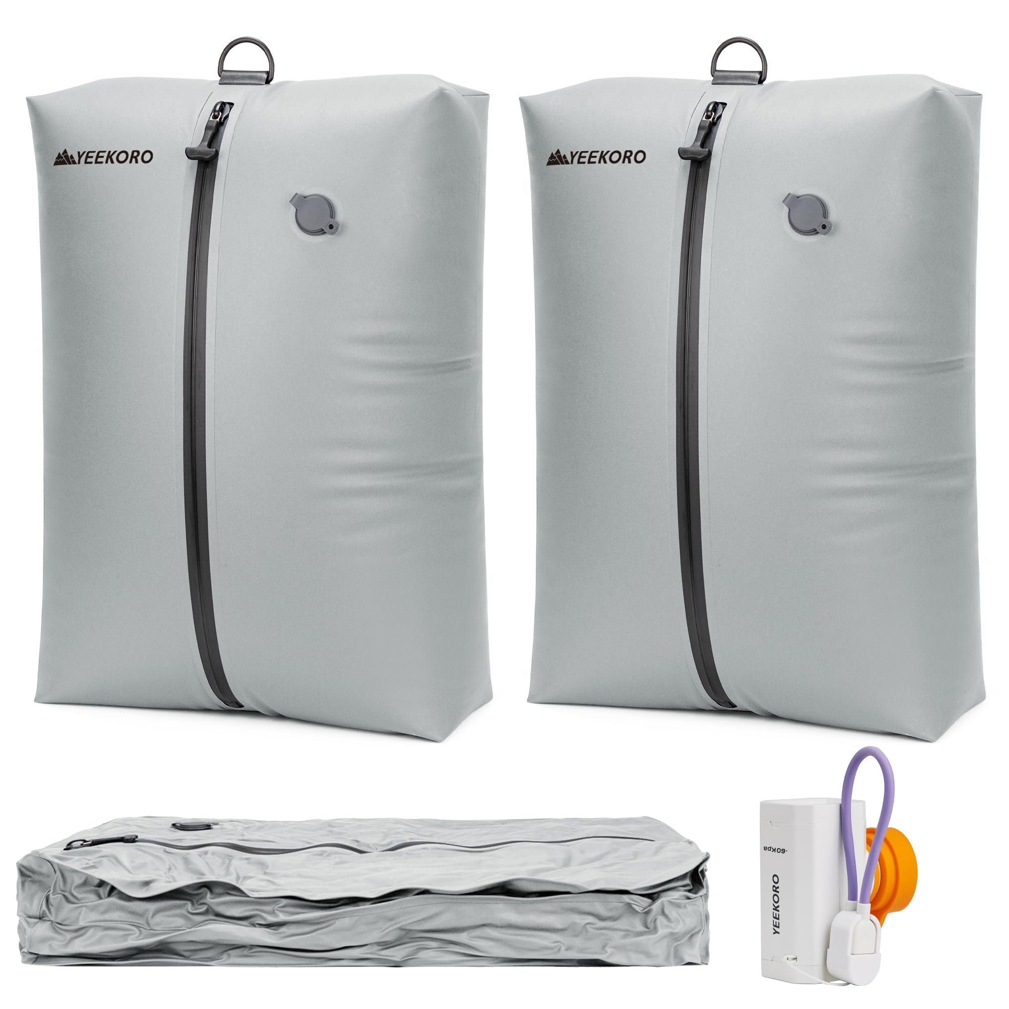 Photo 1 of YEEKORO Vacuum Bag for Travel, Professional IPX8 Waterproof Reusable Vacuum Compression Bags for Travel Suitcases, Durable Space Saver Bag(2 PACK TPU Gray,With Pump)