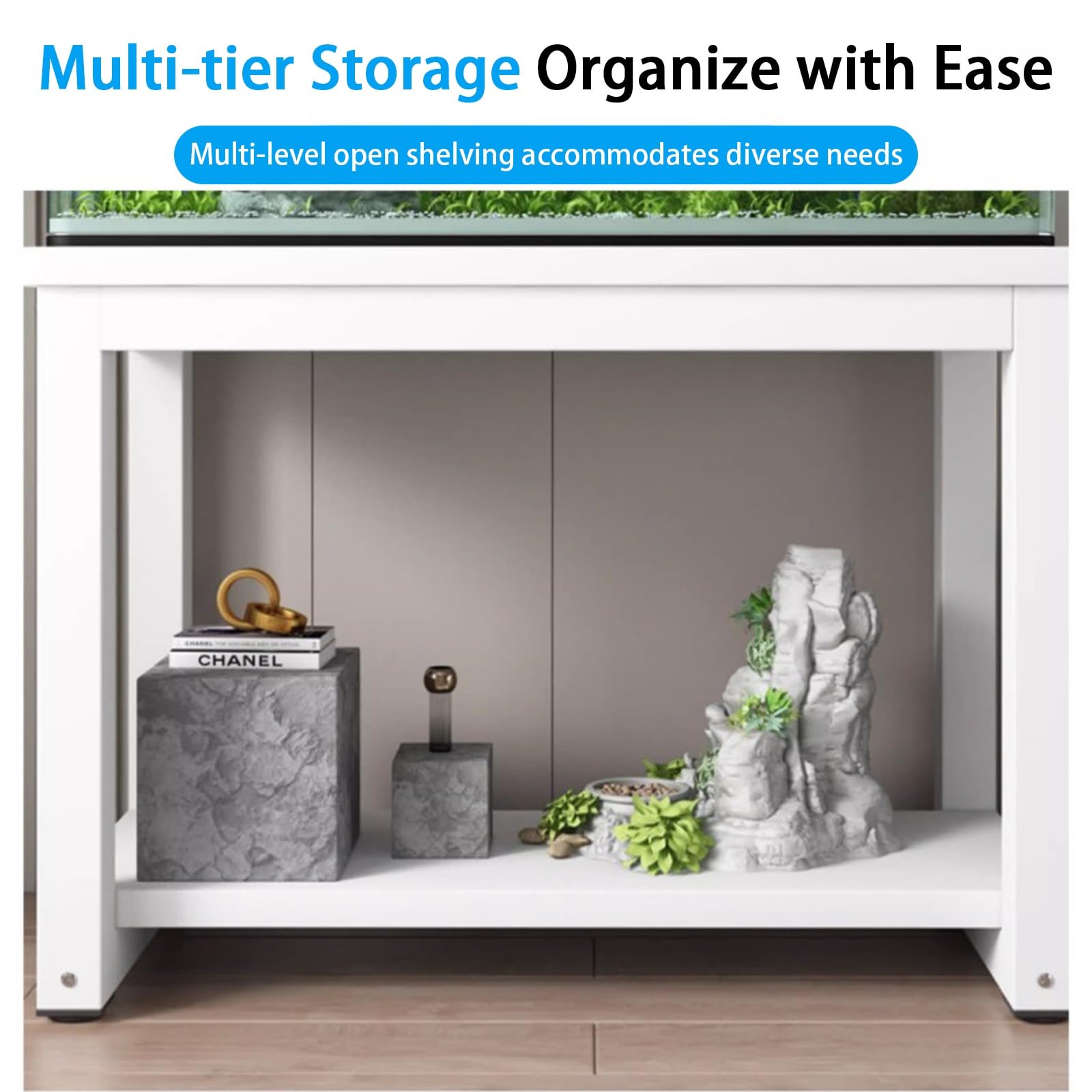 Supporto per acquario multi-spazio Armadio multifunzionale per acquario durevole versatile Supporto per acquario per salotti aree reception uffici stile F 60 x 30 cm