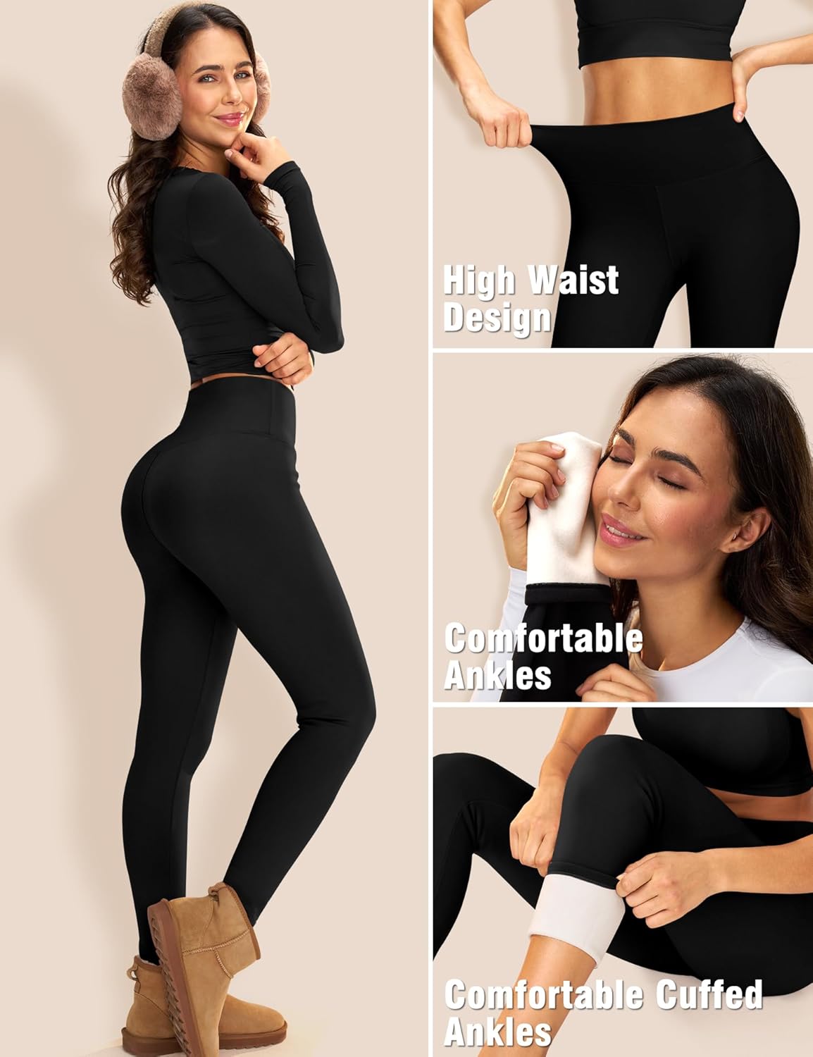 Blue Breath Fleece Lined Leggings Women-Tummy Control High Waisted Workout Thermal Warm Soft Yoga Pants - Image 5