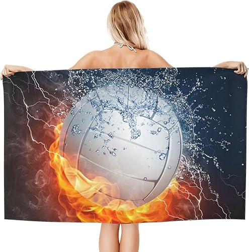 Miniatura 2 de VOOHDDY Toalla de playa deportiva para pelota de voleibol, grande, suave, absorbente, de secado rápido, toallas de baño de gran tamaño para baño