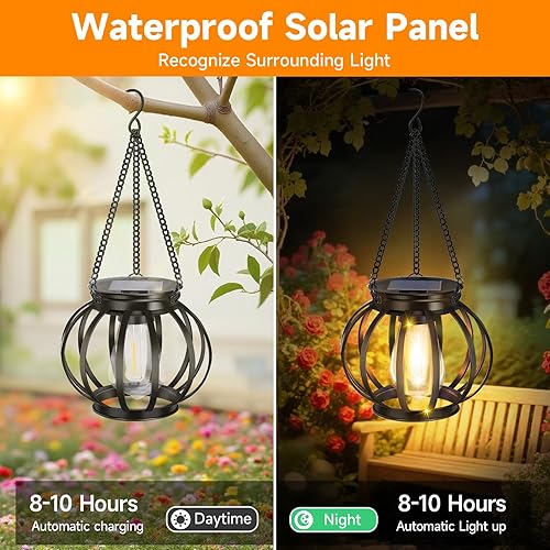 Miniatura 4 de Paquete de 2 faroles solares para exteriores, impermeables, decoración de jardín, regalos de cumpleaños de Navidad para mujeres, mamá, abuela,