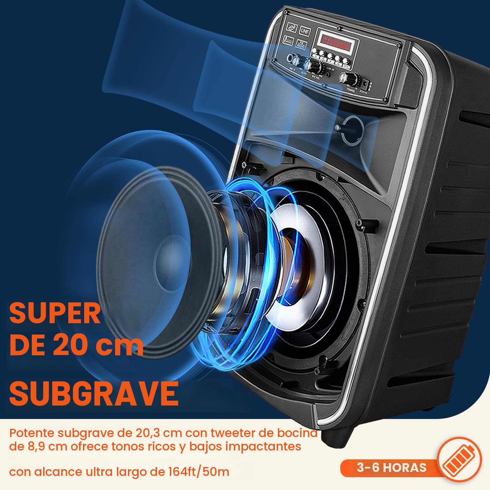 Sistema de Altavoces PA 8” Portátil con 2 Micrófonos Inalámbricos, Karaoke Bluetooth con Trolley, DSP/Grabación/FM/USB/TV, para Interiores y Exteriores, Control Remoto, Negro