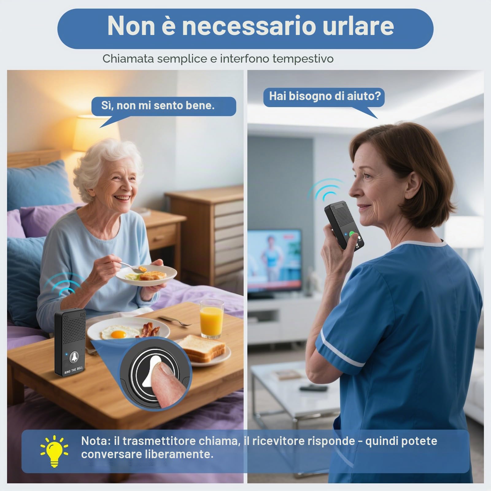 ChunHee Allarme interno di emergenza per anziani, 150 m, SOS per anziani, paziente, volume maggiore, livello 8, batteria a lunga durata, citofono