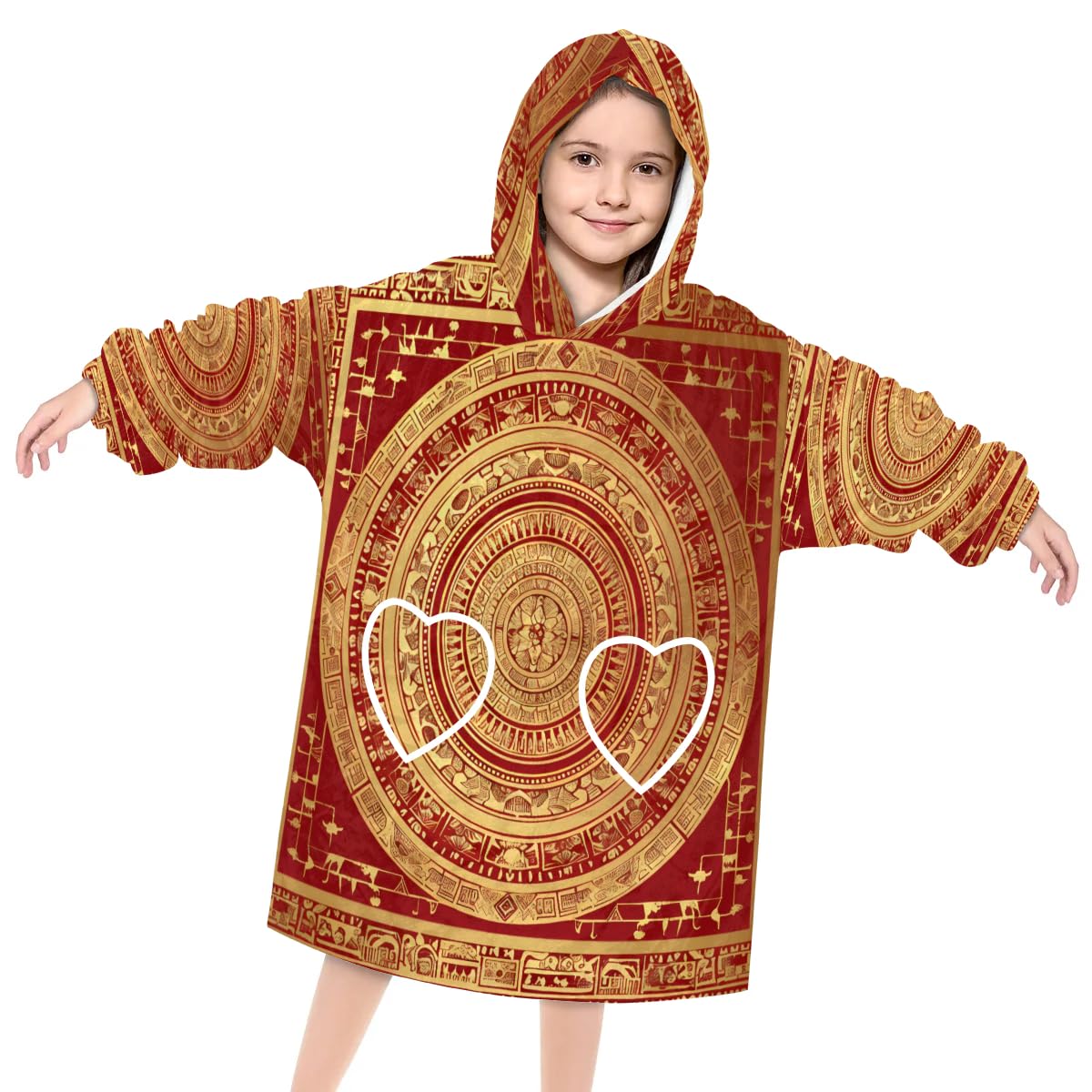 Wearable Blanket Hoodie for Kids, Imperial Aztec Fleece Sweatshirt Blanket Oversized Blanket Sweatshirt with Pocket Flannel Warm Hooded Blanket 6-10 Year Old Girl Boy Gift, One Size