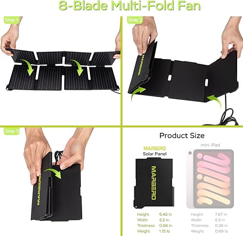 Miniatura 8 de MARBERO Generador de energía solar de 80 W con paneles de 25 W incluidos, estación de energía portátil con batería de litio de 88.8 Wh, con salida