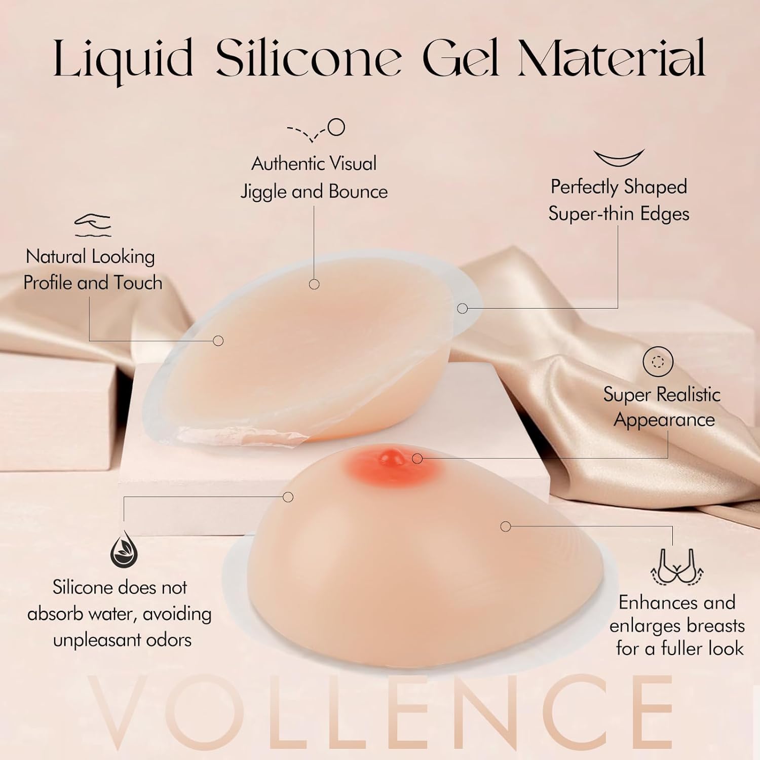 Vollence Self Adhesive Silicone Breast Forms Fake Boobs for Mastectomy Prosthesis Crossdresser Transgender Cosplay