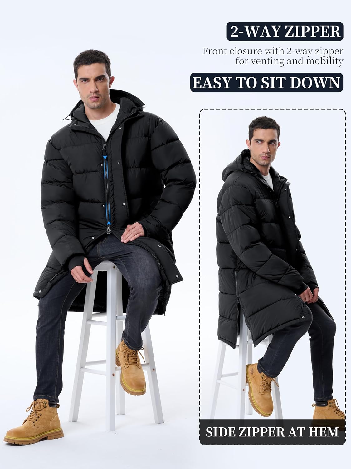 UIQUR Mens Long Winter Coats Lightweight Puffer Jacket Warm Insulated Waterproof Winter Jacket With Hooded - Image 6