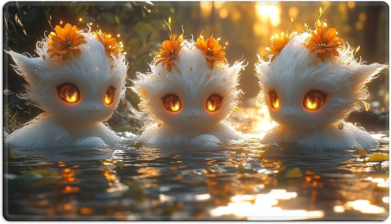 Glowing Water Cats TCG Playmat - 24x14 Inch Non-Slip Waterproof Gaming Mat