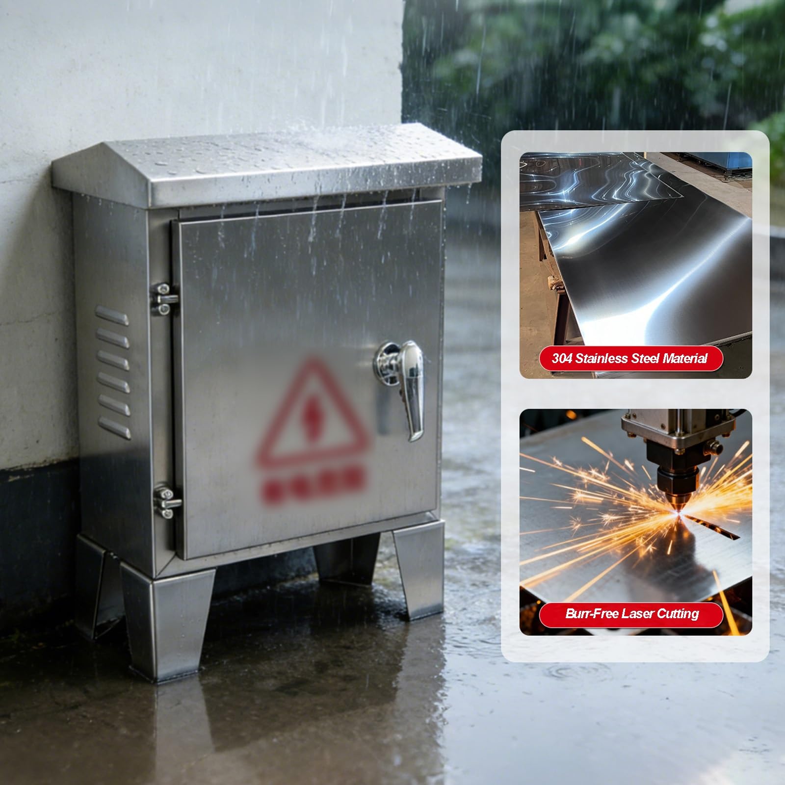 Armario Electrico de Acero Inoxidable 304, Caja Estanca Exterior Electrica, Cuadro Electrico Superficie para Exteriores, Diseño con Patas de Soporte(80x100x20 cm/31x39x8 in)