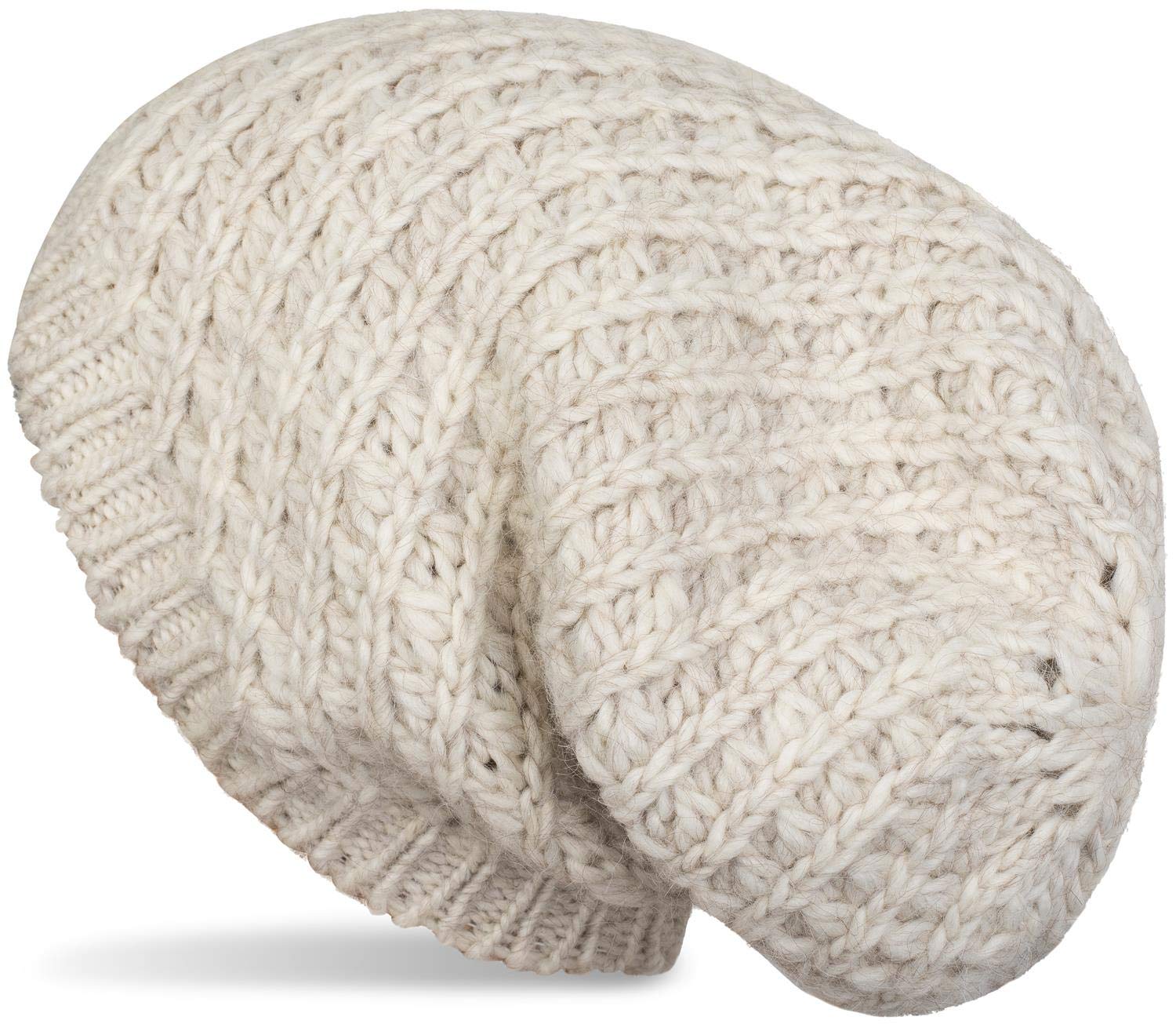 styleBREAKER Unisex Knit Beanie with Rough Knit, Long Slouch Beanie, Winter Knit hat 04024158, Colour:Beige