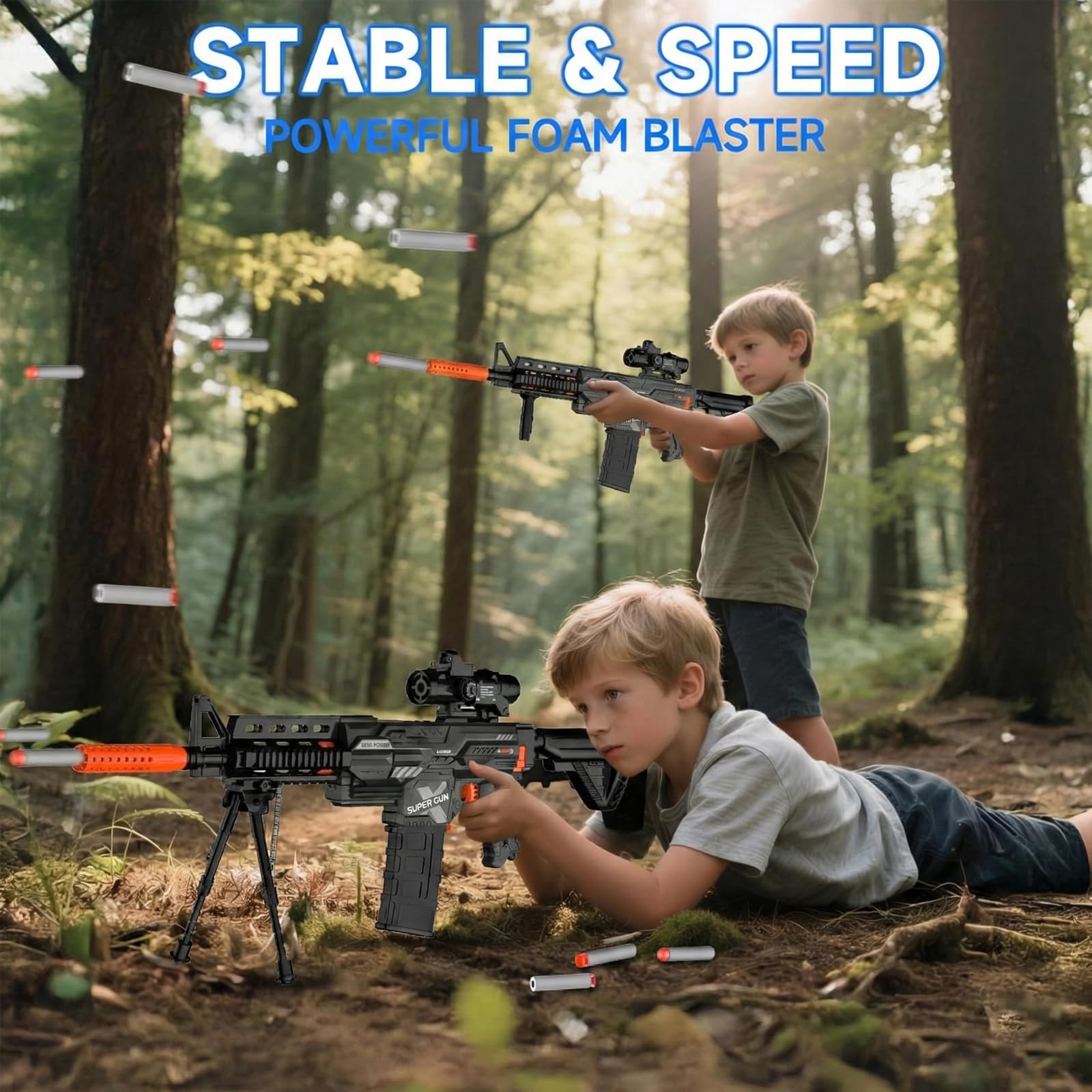 Elektrisches Spielzeug Pistole Sniper Foam Blaster mit Zielfernrohr 2 Magazine 100 Darts für Kinder ab 6-12 Jahren Schwarz