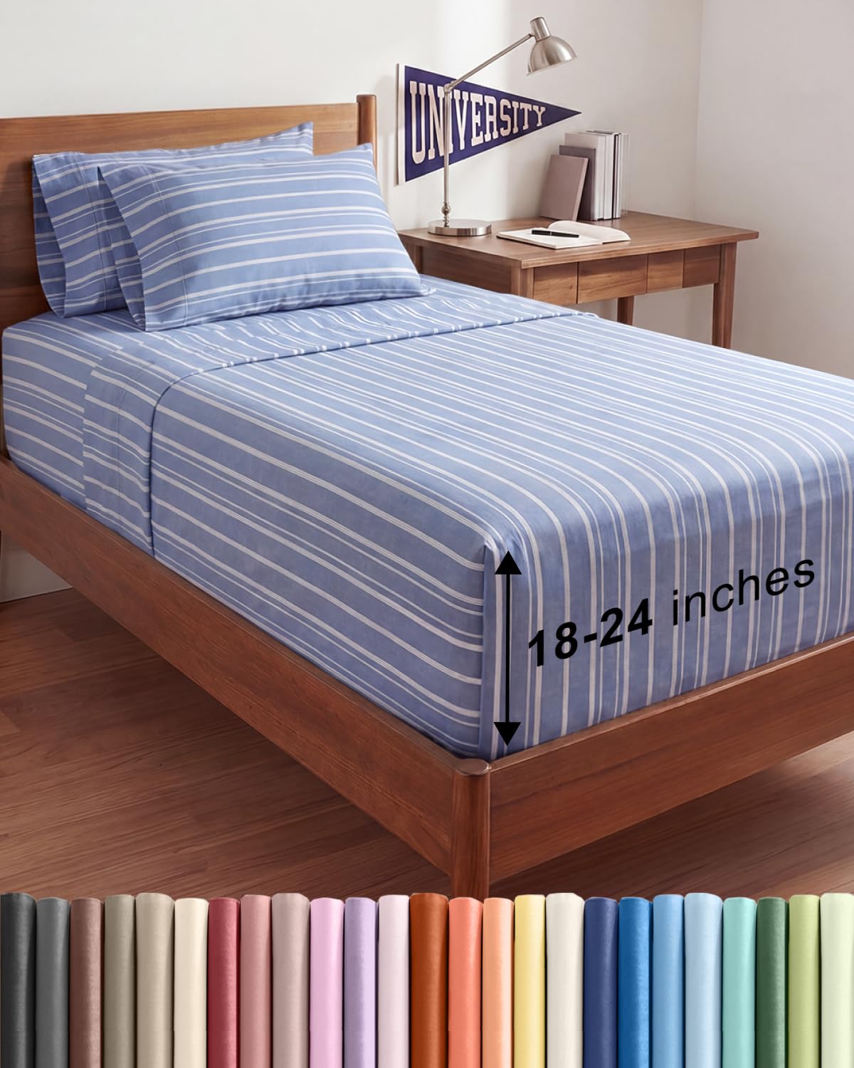 Extra Deep Twin XL Sheet Set - 4 Piece College Dorm Bed Sheets Set with Extra Deep Pockets - Ultra-Soft, Comfy & Breathable Bedding for Women, Men, Kids & Teens - Wrinkle & Fade Free - Blue Stripes 3 — image 1