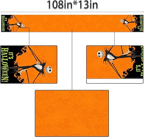 Miniatura 3 de Sunwer Camino de mesa It's Halloween The Nightmare Before Christmas Jack Skellington para fiesta de cumpleaños, para interiores y exteriores,