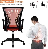 Vista 4 de Silla de escritorio con respaldo medio, silla ergonómica de malla para computadora con reposabrazos y ruedas, soporte lumbar ajustable, sillas