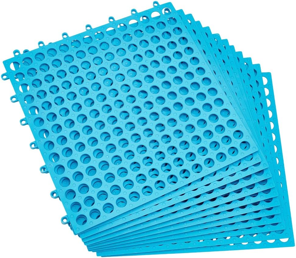 AHANDMAKER 24 Pack Interlocking Floor Tiles with Drain Holes White PVC Square Tiles Outdoor Flooring for Pool Patio Balcony Kennel Poultry Drainage 12.2x12.2 Inch