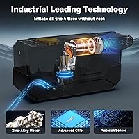 Vista 3 de Compresor de aire portátil, inflador de neumáticos de 150 PSI, bomba de aire de 12 V CC con apagado automático, manómetro digital y luz LED