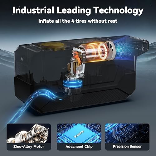 Miniatura 3 de Inflador de neumáticos de 150 PSI, compresor de aire portátil, bomba de aire de apagado automático de 12 V CC con manómetro digital y luz LED de