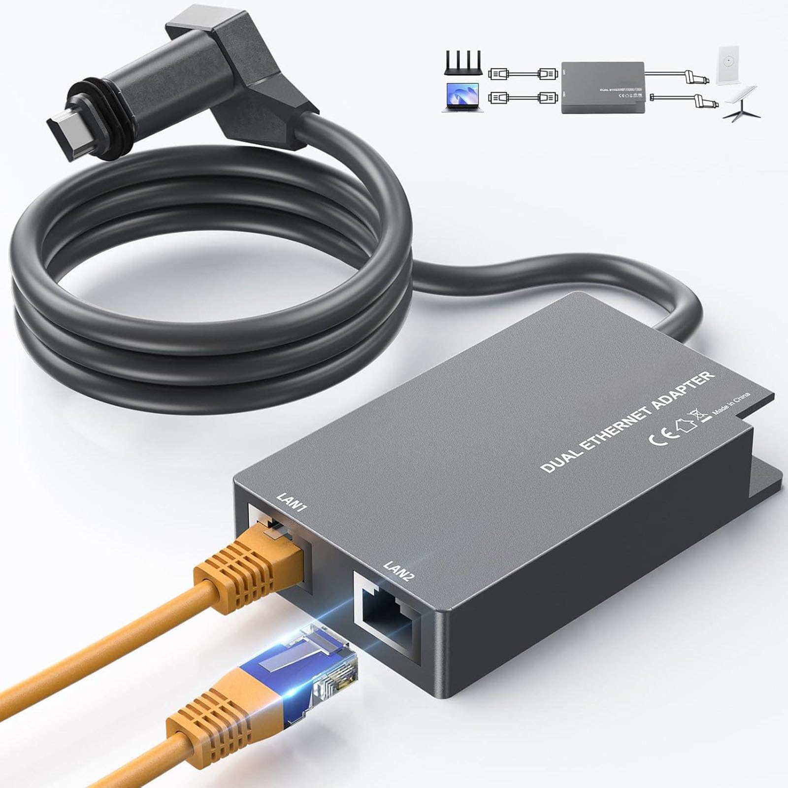 Adaptador Ethernet de 2 puertos, cable de Internet por satélite, red externa para Gen 2 a RJ45, accesorios de red de velocidad rápida, adaptador Ethernet