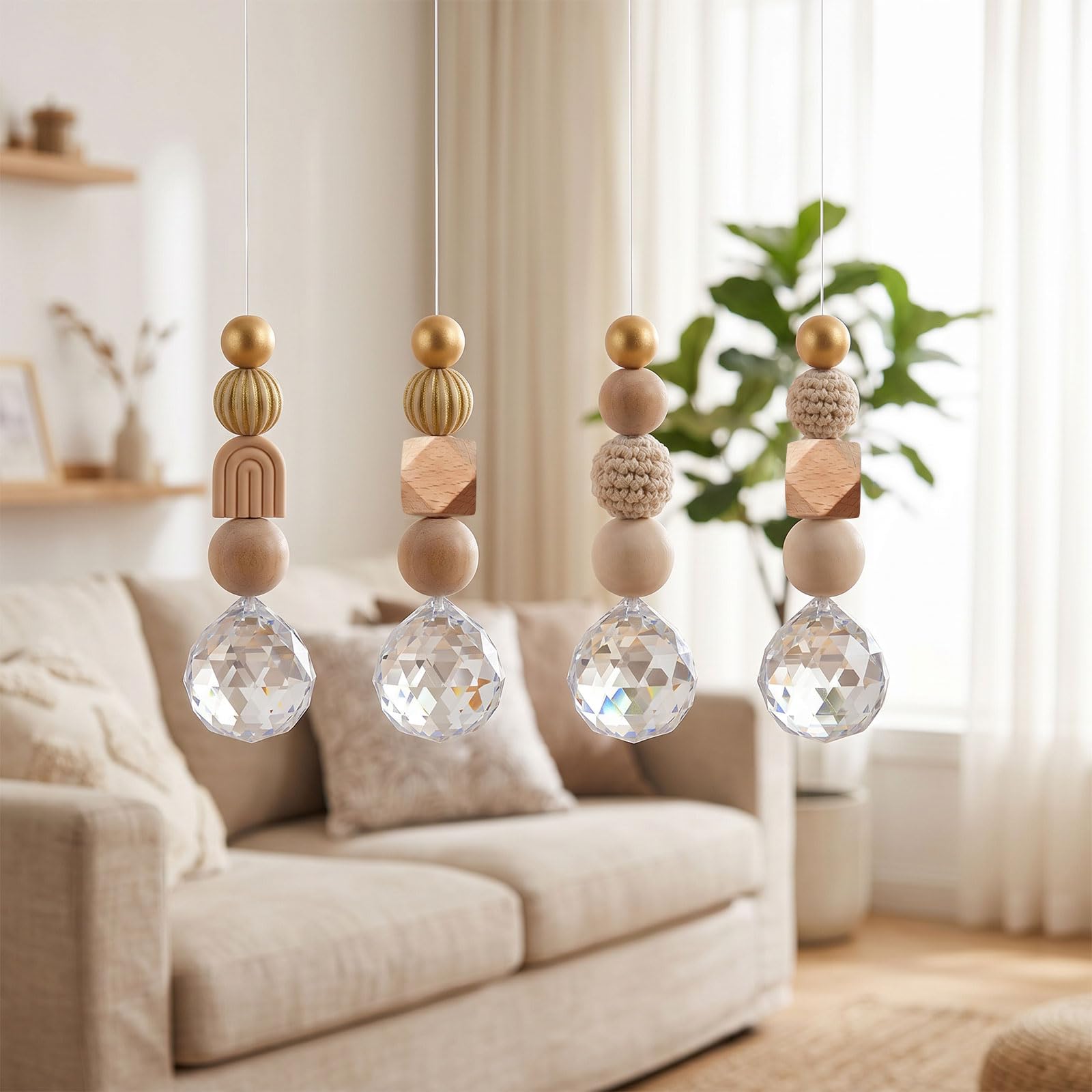 4 Stück Sonnenfänger Kristall Anhänger Sonnenfänger Regenbogen Kristalle Anhänger Fenster Windspiel Hanging Ornament für Garten Wand Deko