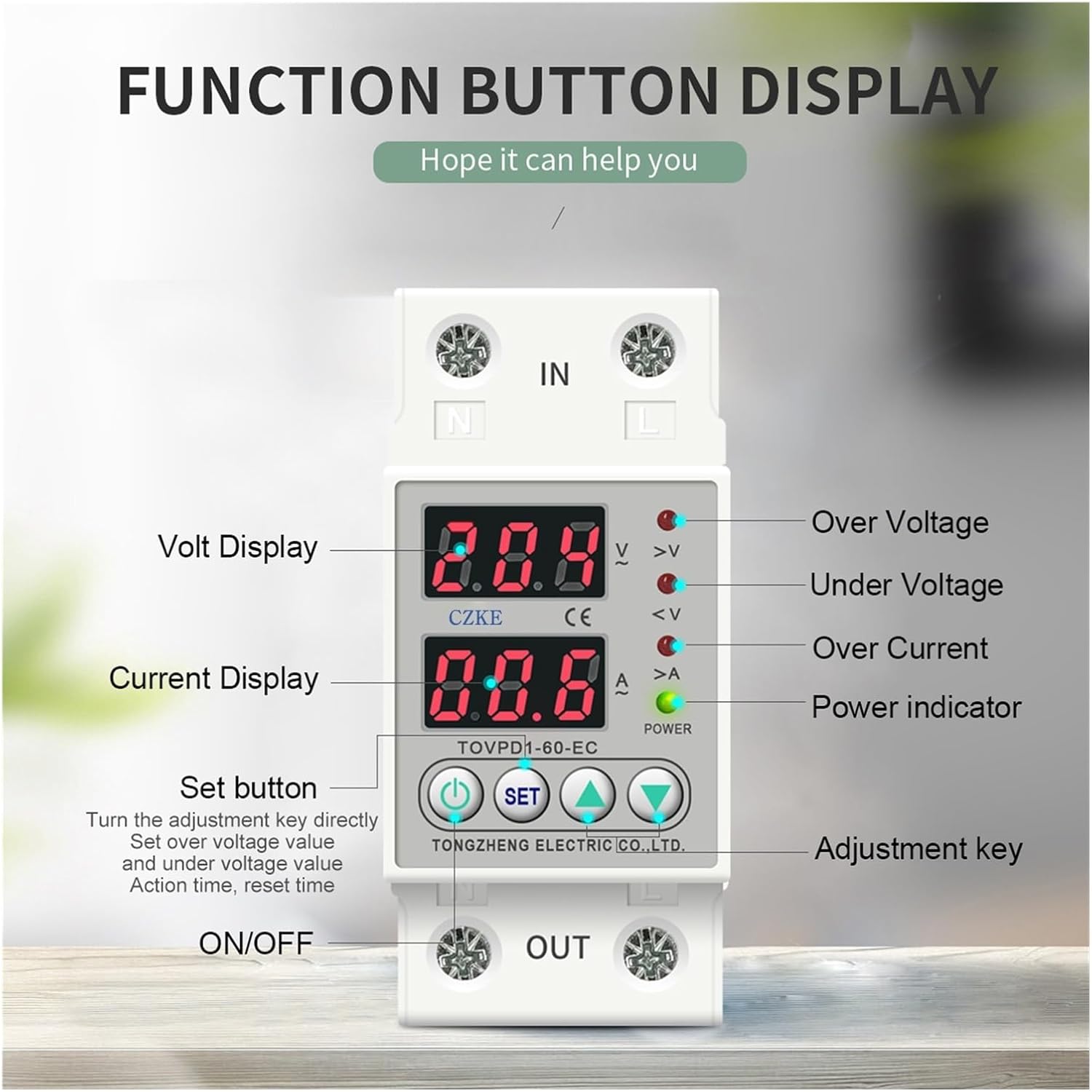 CZKE 60A Din Rail 230V Adjustable Over and Under Voltage Protective Device Protector Relay Monitor Current Limit TOMZN TOVPD1-63-EC (Color : 80A)