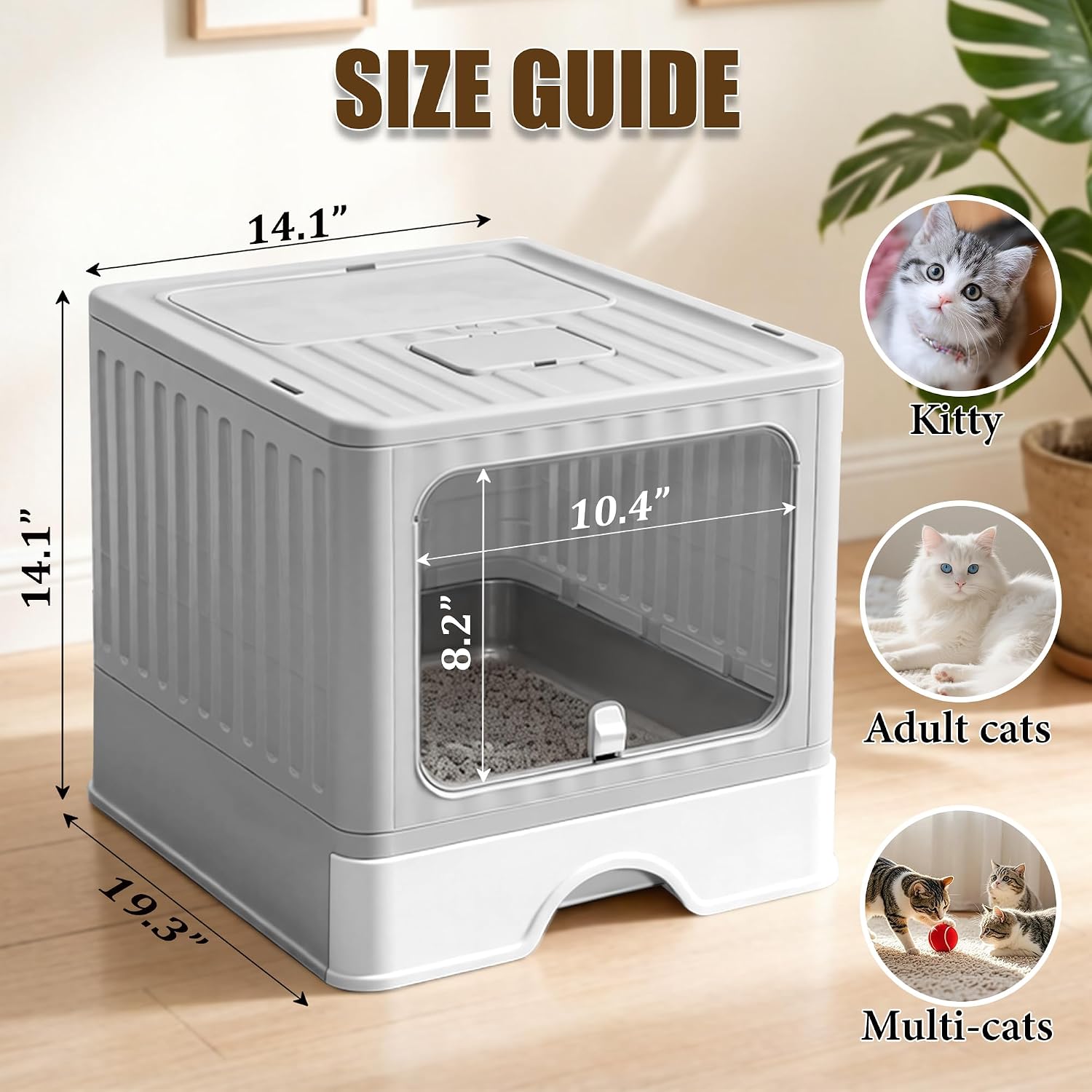 Stainless Steel Cat Litter Box With Lid, Top & Front Entry Enclosed Metal Litter Box, Large Covered Drawer Type Foldable Cat Litter Pan With Litter Scoop & Mat, Easy to Clean,Odor Control (Grey)